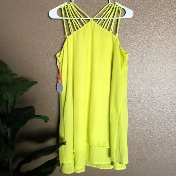 A. Peach Strappy Neon Yellow Dress MEDIUM - Picture 5 of 5